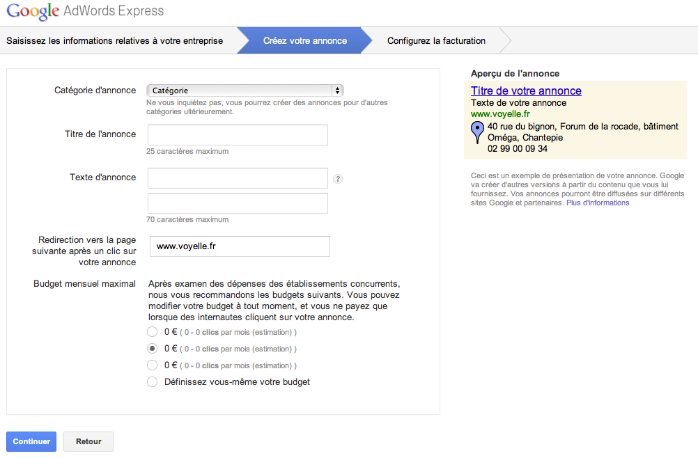 annonce google adwords express